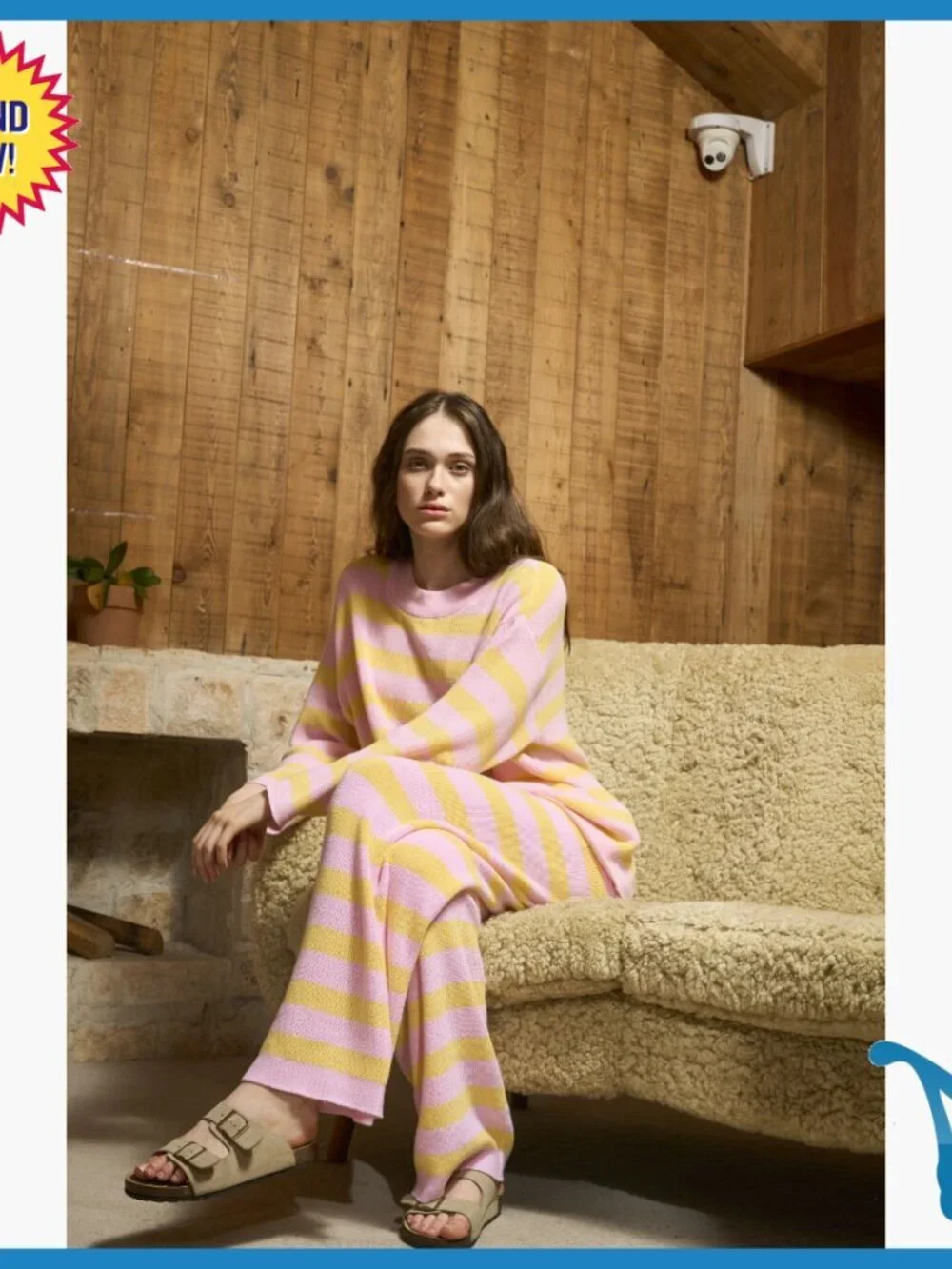 Oversized Lounge Set Striped Sweater Pajama Top Pants Pockets